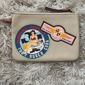 Tory Burch Cream Clutch with Colorful Accents